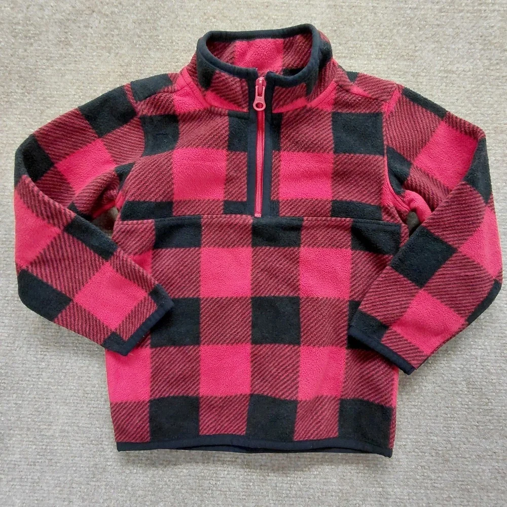 Carters Buffalo Plaid Wonder 3T Red Black Stripe Quarter Fleece Zip‎ Pullover